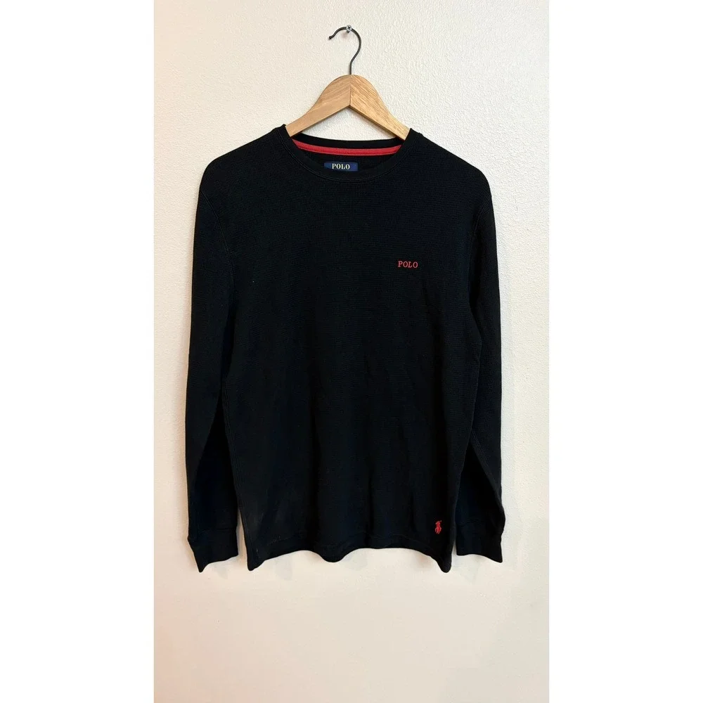 Polo Ralph Lauren Sleepwear Large Black Waffle Knit Thermal‎ Long Sleeve Shirt